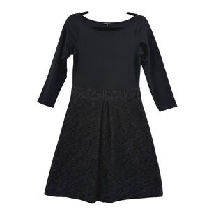 Theory Fit and Flare Dress 8 Black Boatneck Mixed Material Tweed Skirt Old Money